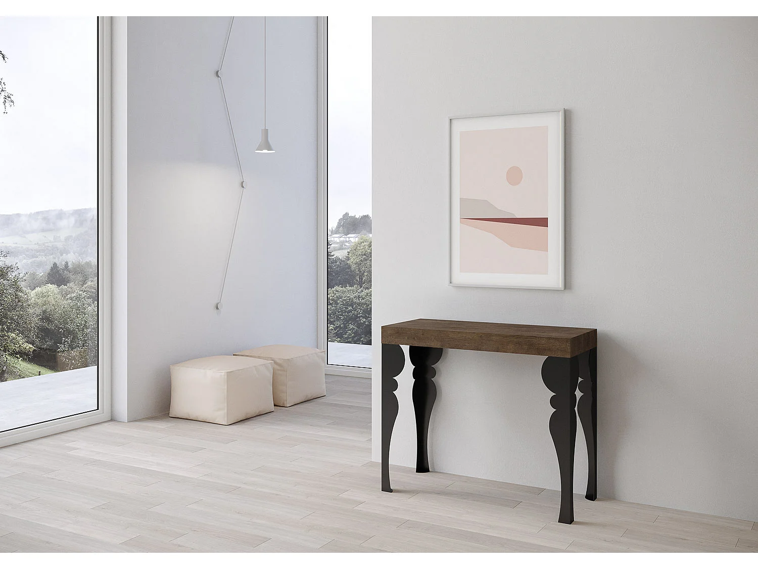 Console extensible 90x40/196 cm Paxon Small noyer pieds anthracite