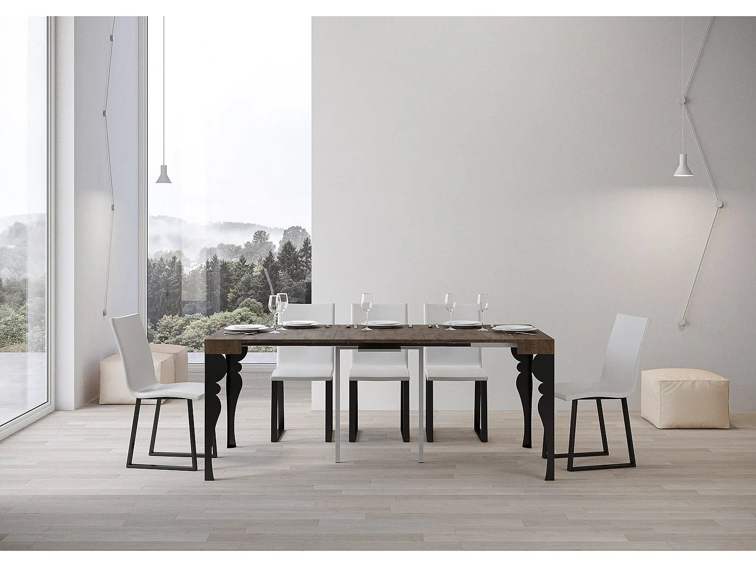 Console extensible 90x40/196 cm Paxon Small noyer pieds anthracite