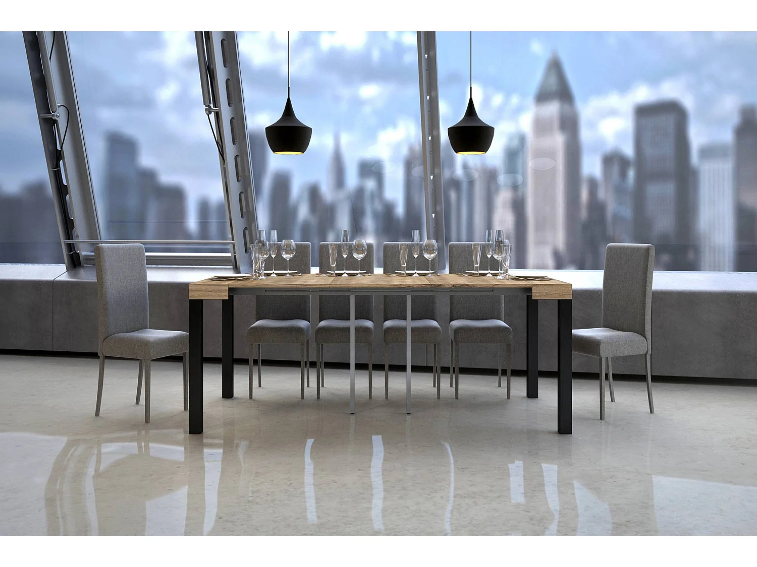 Console extensible 90x40/300 cm Everyday chêne nature pieds anthracite