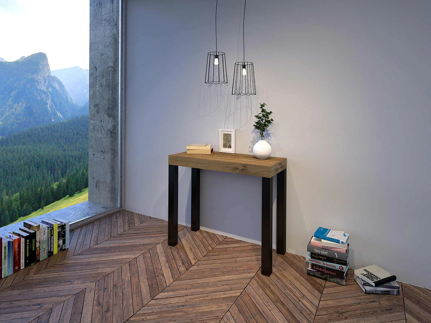 Console extensible 90x40/300 cm Everyday chêne nature pieds anthracite