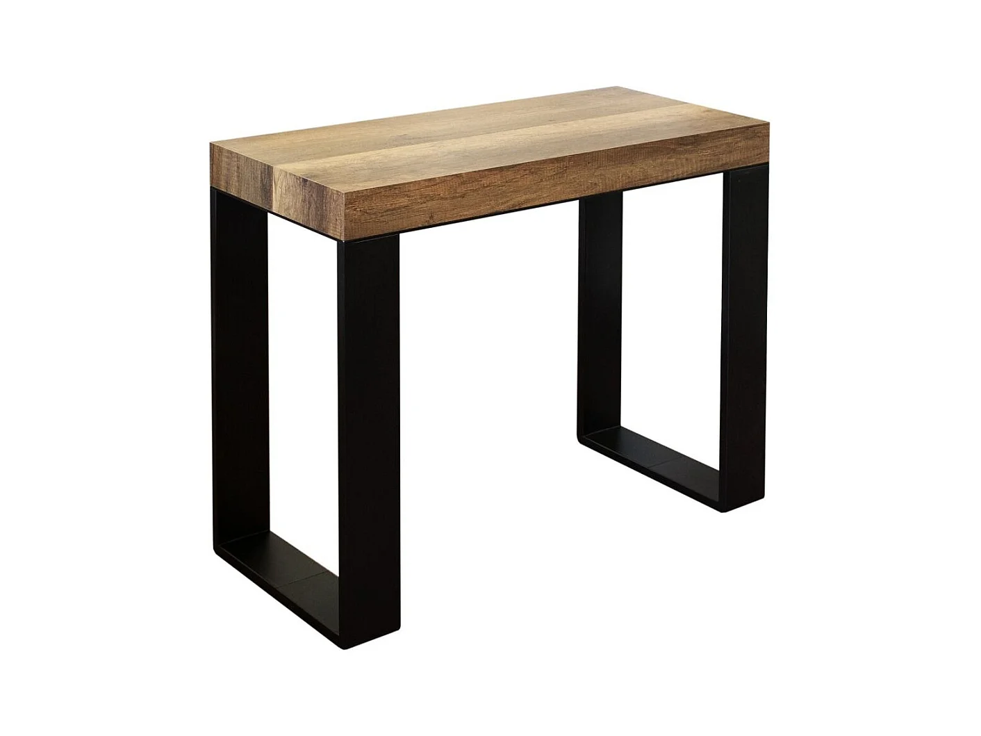 Consola extensible Lona de madera y acero 90x40/196 o 90x40/300 cm-Color Marrón-Soporte 2 pies-3 alargaderas finas