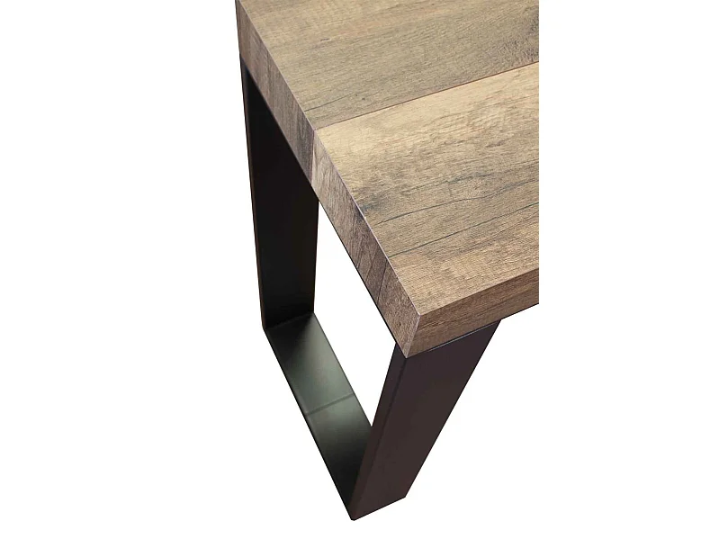 Consola extensible Lona de madera y acero 90x40/196 o 90x40/300 cm-Color Marrón-Soporte 2 pies-3 alargaderas finas