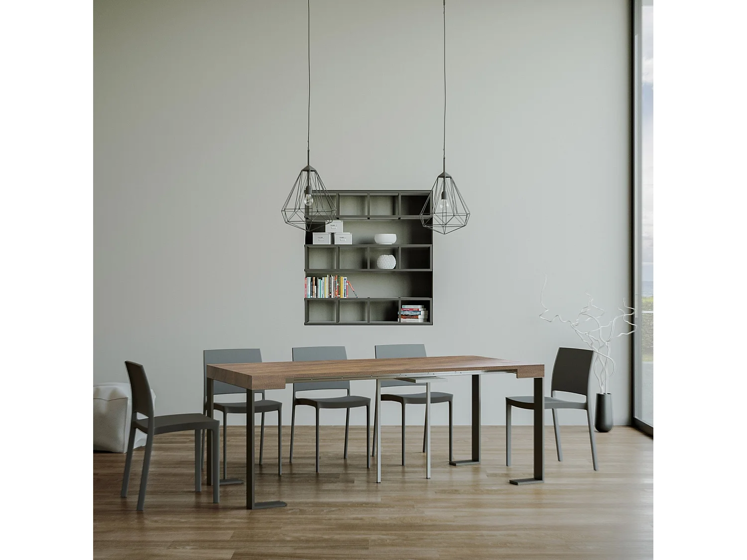 Console extensible 90x40/196 cm Tecno Small noyer pieds anthracite