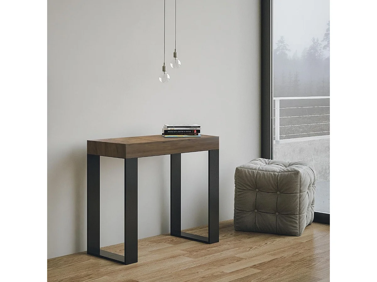 Uitschuifbare sidetable 90x40/196 cm Tecno Small walnoot met antraciet frame