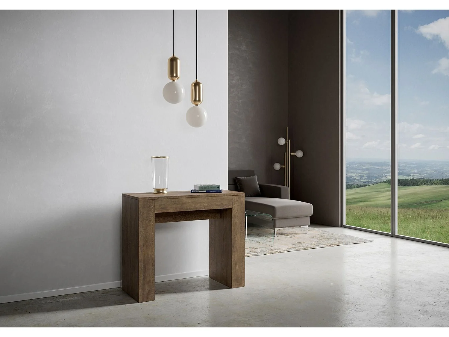 Uitschuifbare sidetable 90x42/198 cm Modem Small walnoot