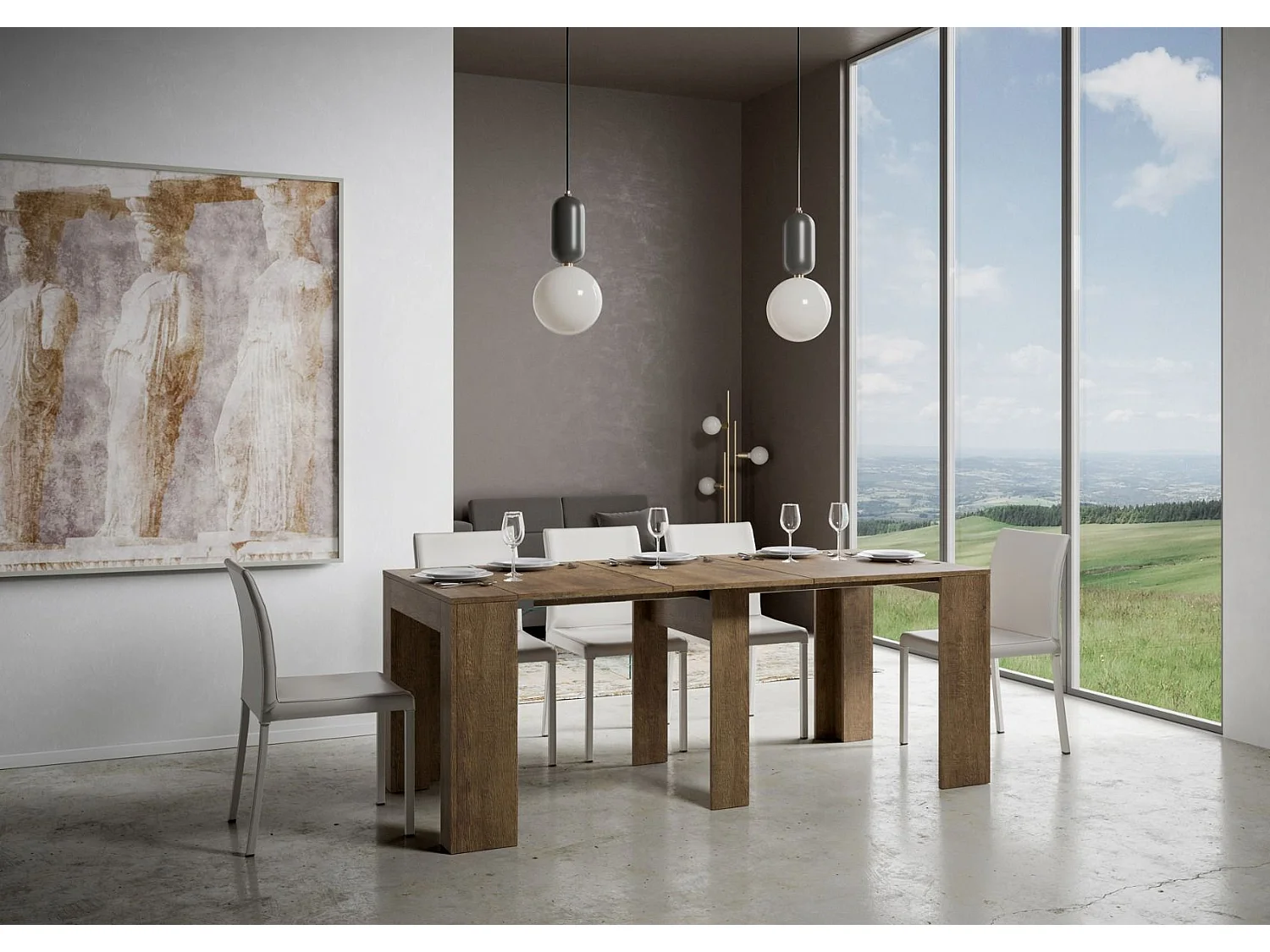 Uitschuifbare sidetable 90x42/198 cm Modem Small walnoot