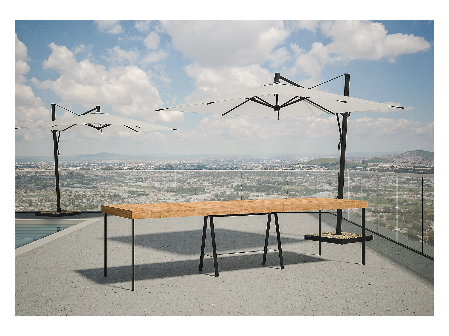 Uitschuifbare console in donker massief dennenhout en antraciet metalen poten 40 tot 290 cm Idris-Versie Premie