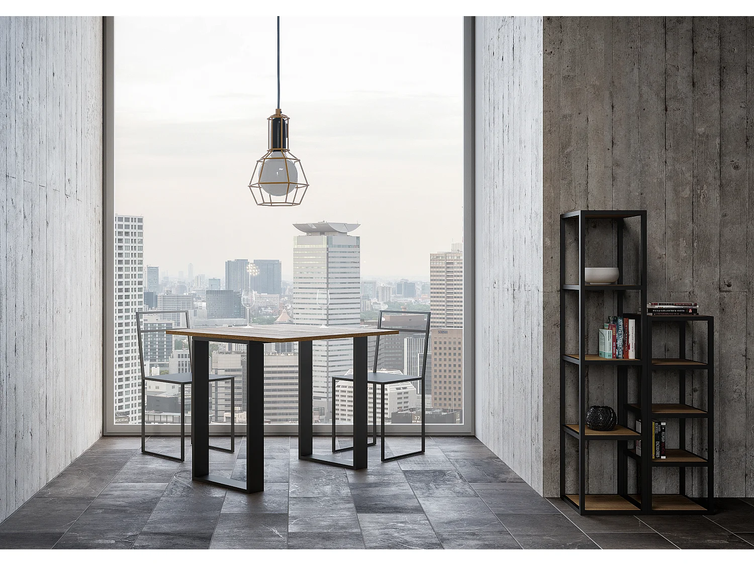 Uitklapbare sidetable 90x45/90 cm Tecno Libra walnoot met antraciet frame