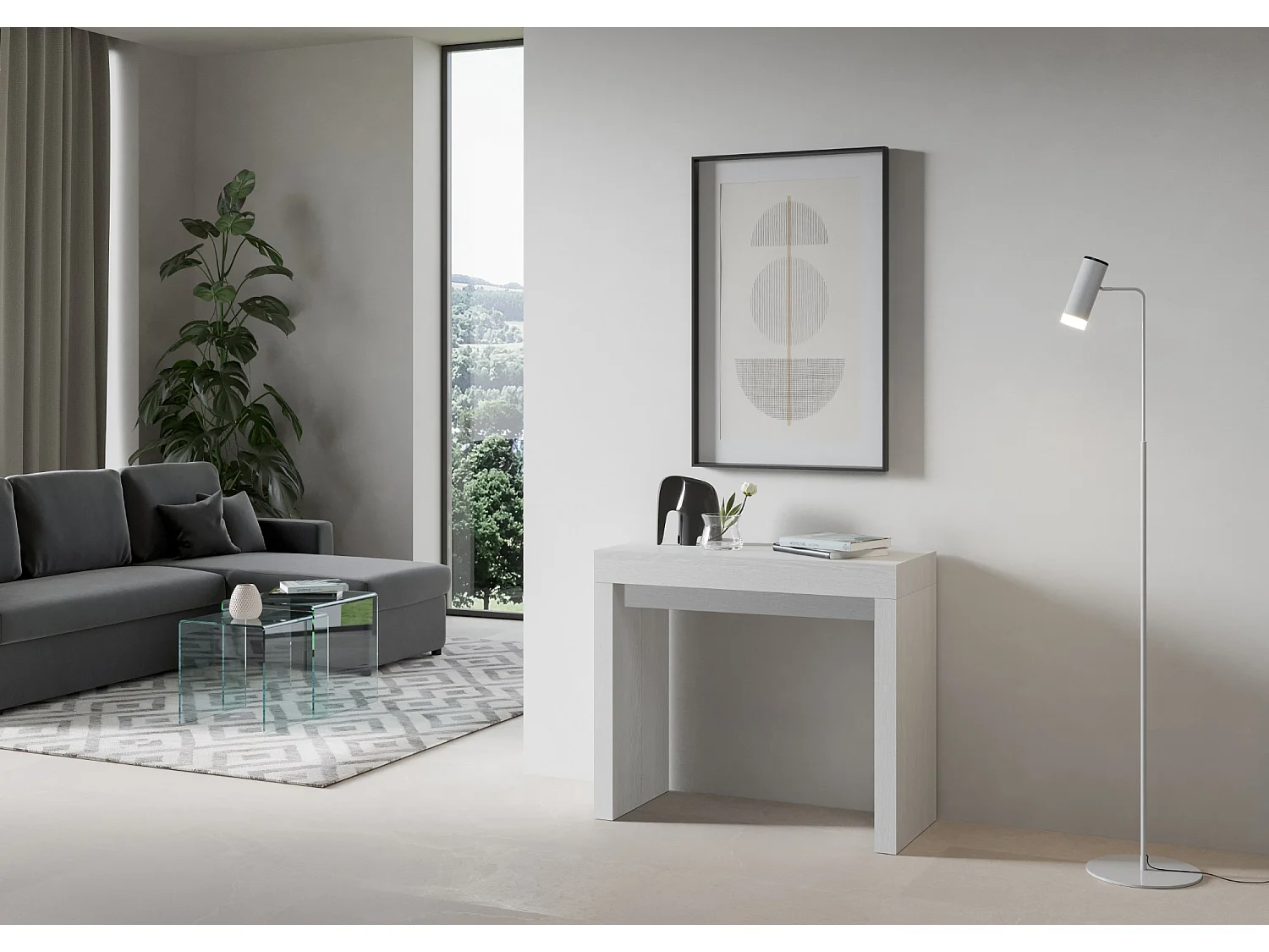Console extensible 90x40/196 cm Roxell Small frêne blanc