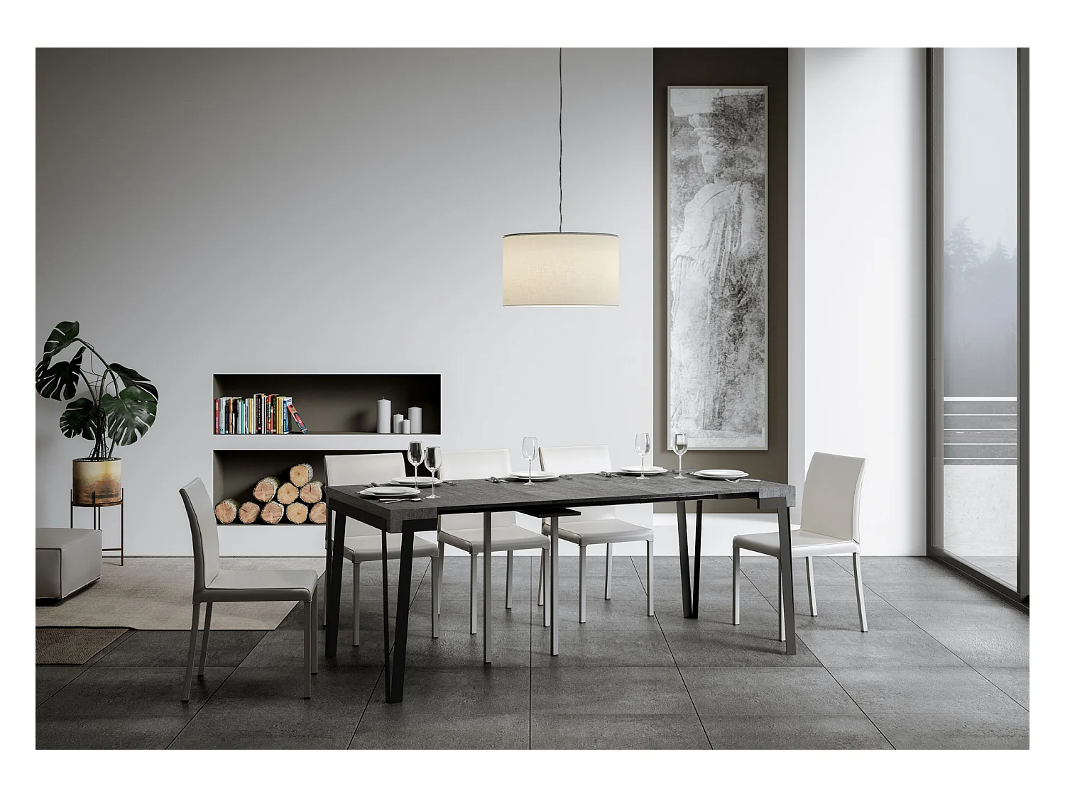 Uitschuifbare sidetable 90x40/196 cm Rio Small cement met antraciet frame