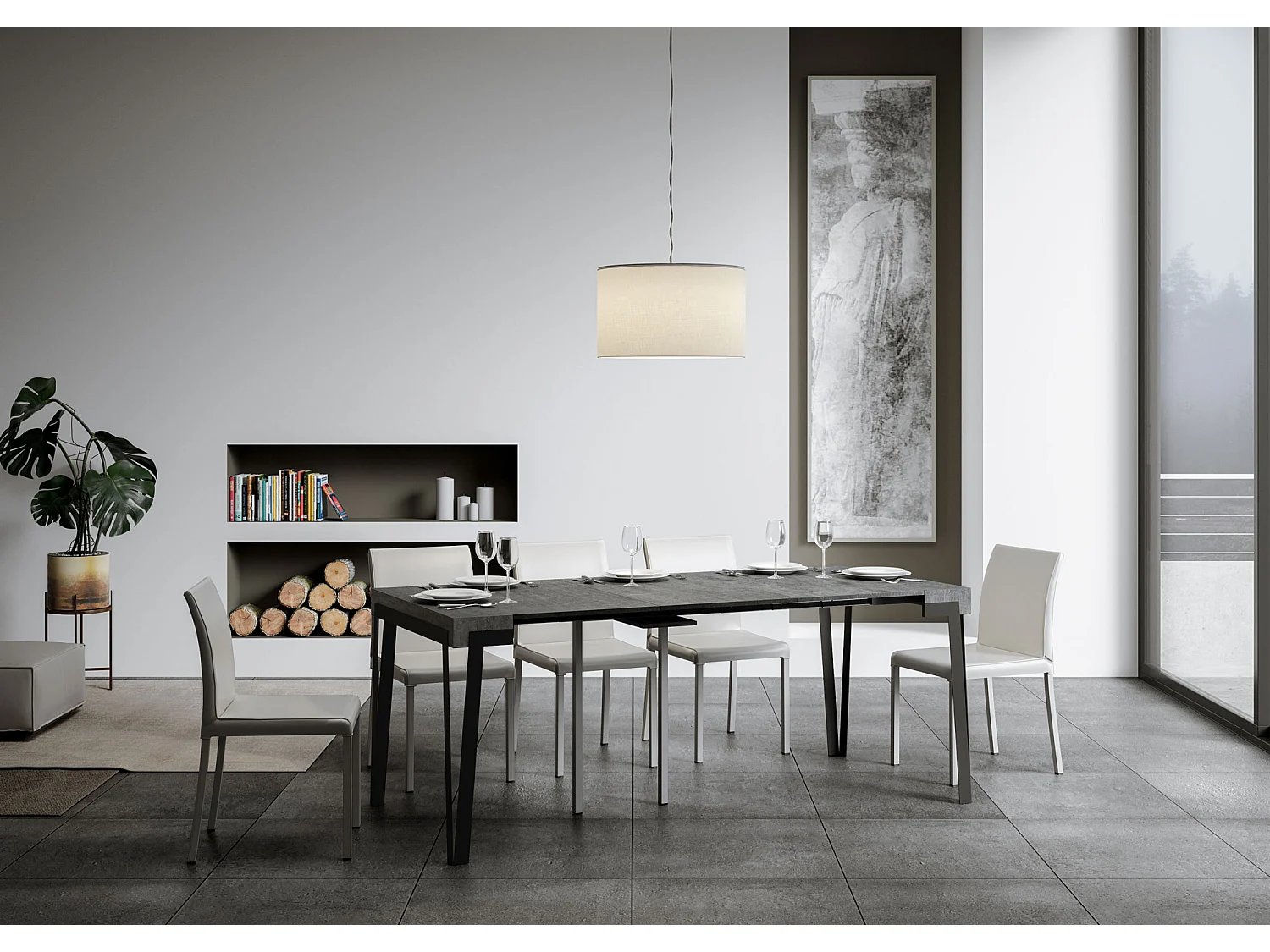 Console extensible 90x40/196 cm Rio Small Gris Béton cadre Anthracite