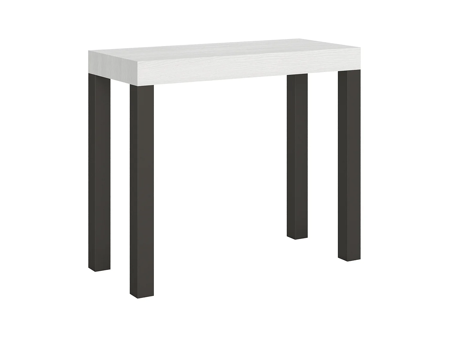 Uitschuifbare console in hout en antraciet staal Elvira 90x40/196 of 90x40/300 cm-Kleur Wit-Steun 2 voet-Verlengsnoeren 5 uitbreidingen