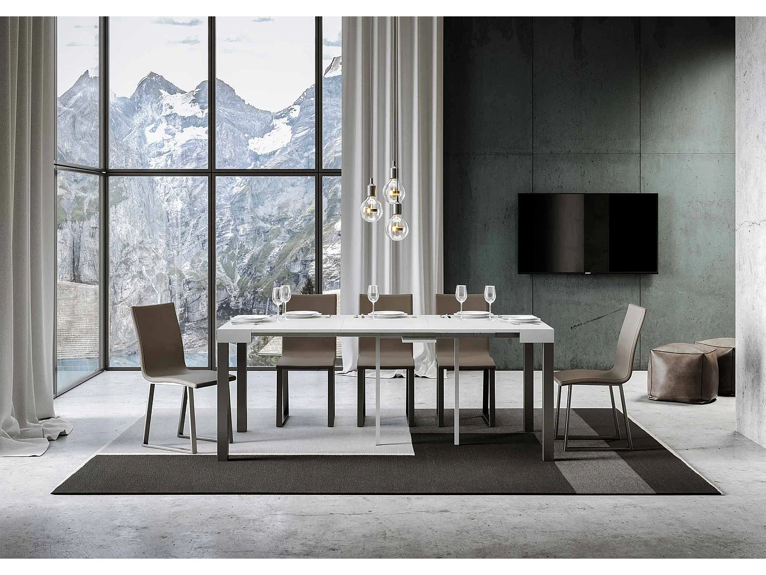 Console extensible 90x40/300 cm Everyday frêne blanc pieds anthracite