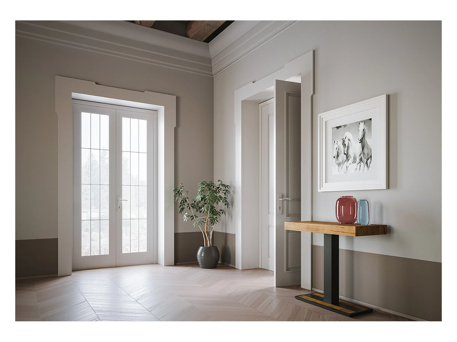 Console extensible 90x40/300 cm Capital Premium Chêne Nature cadre Anthracite