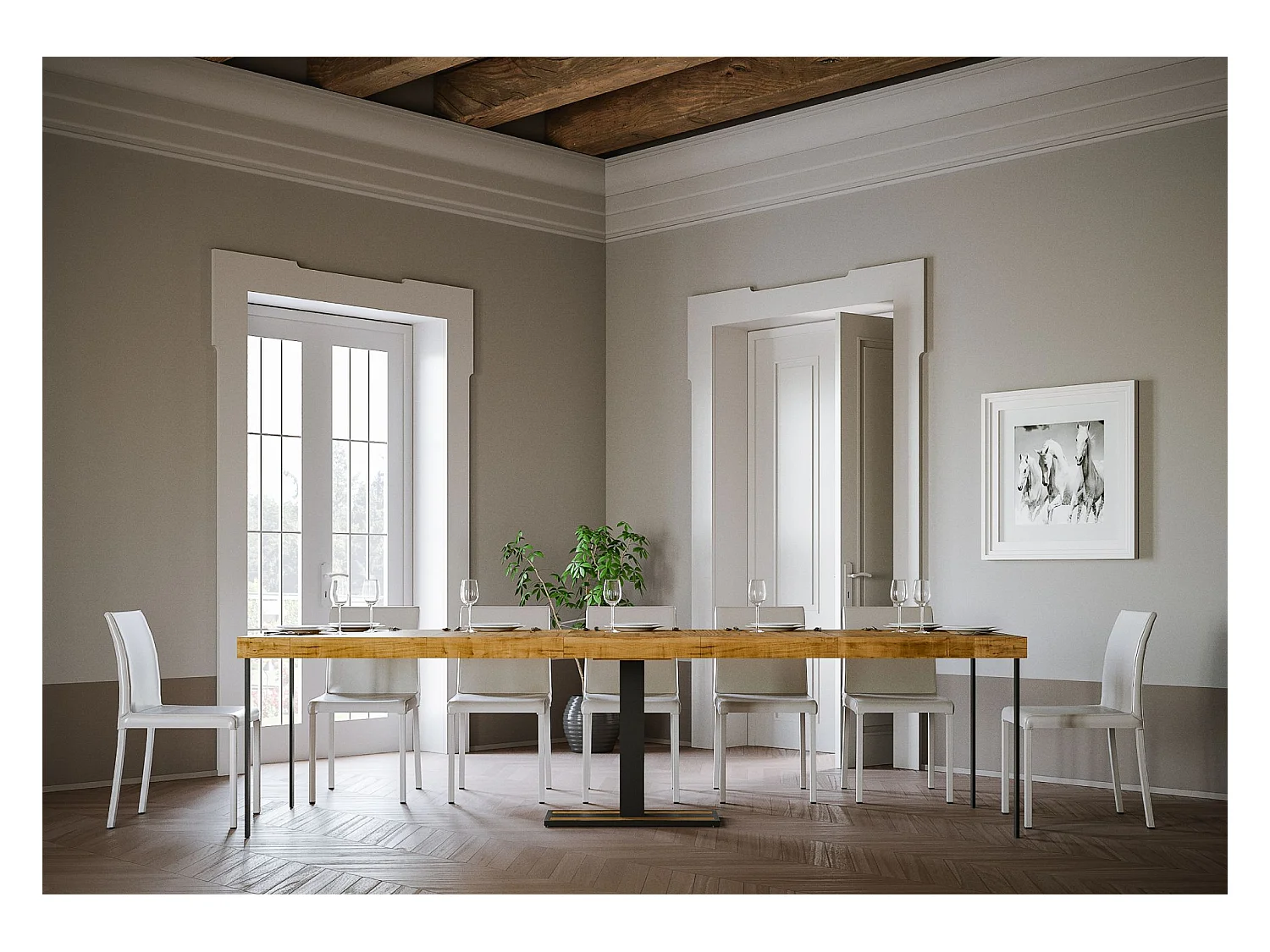 Console extensible 90x40/300 cm Capital Premium Chêne Nature cadre Anthracite