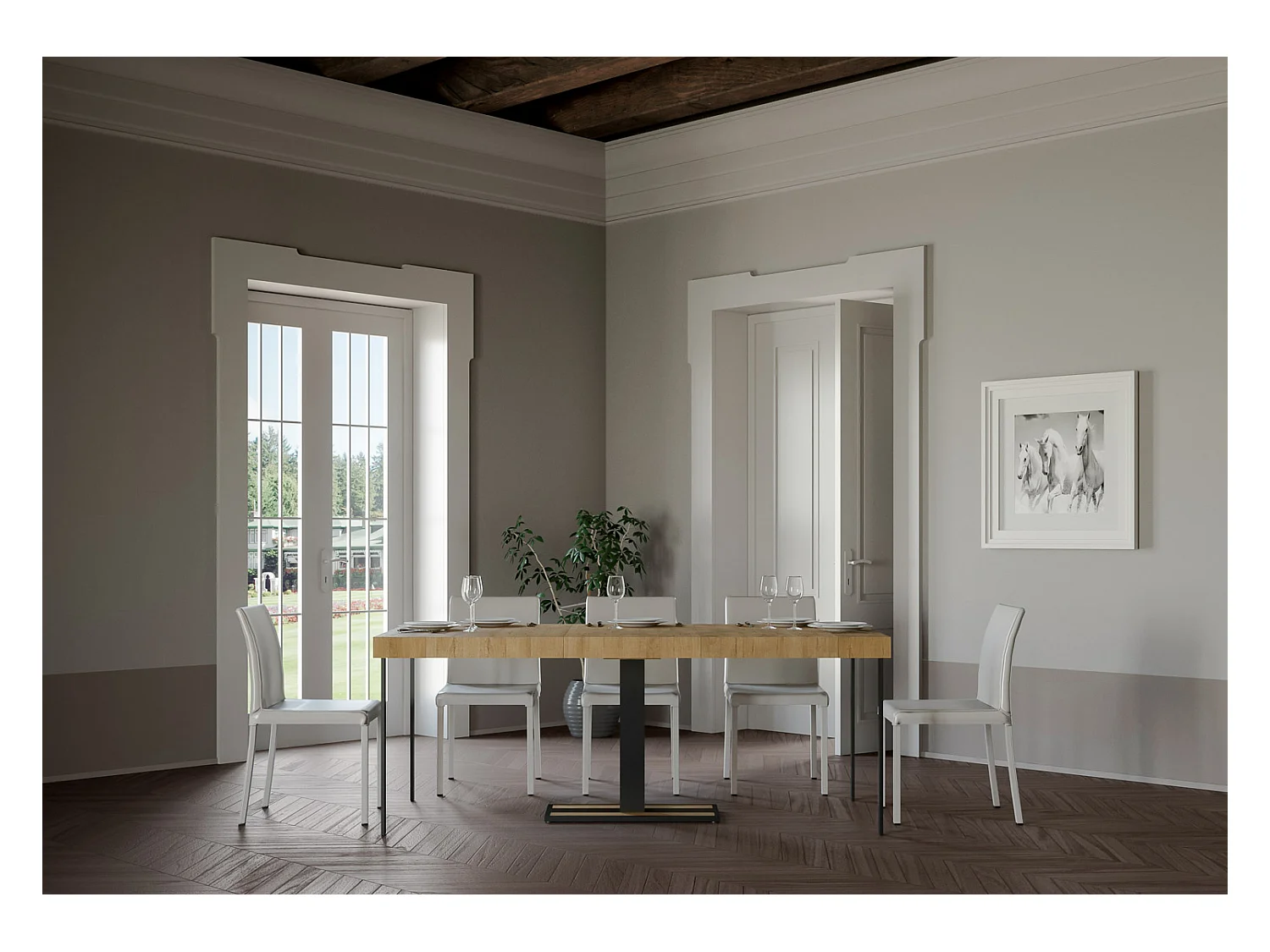 Console extensible 90x40/300 cm Capital Premium Chêne Nature cadre Anthracite