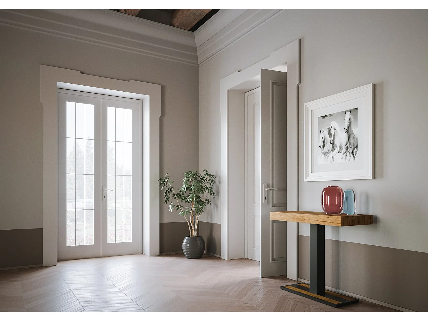 Console extensible 90x40/300 cm Capital Premium Chêne Nature cadre Anthracite