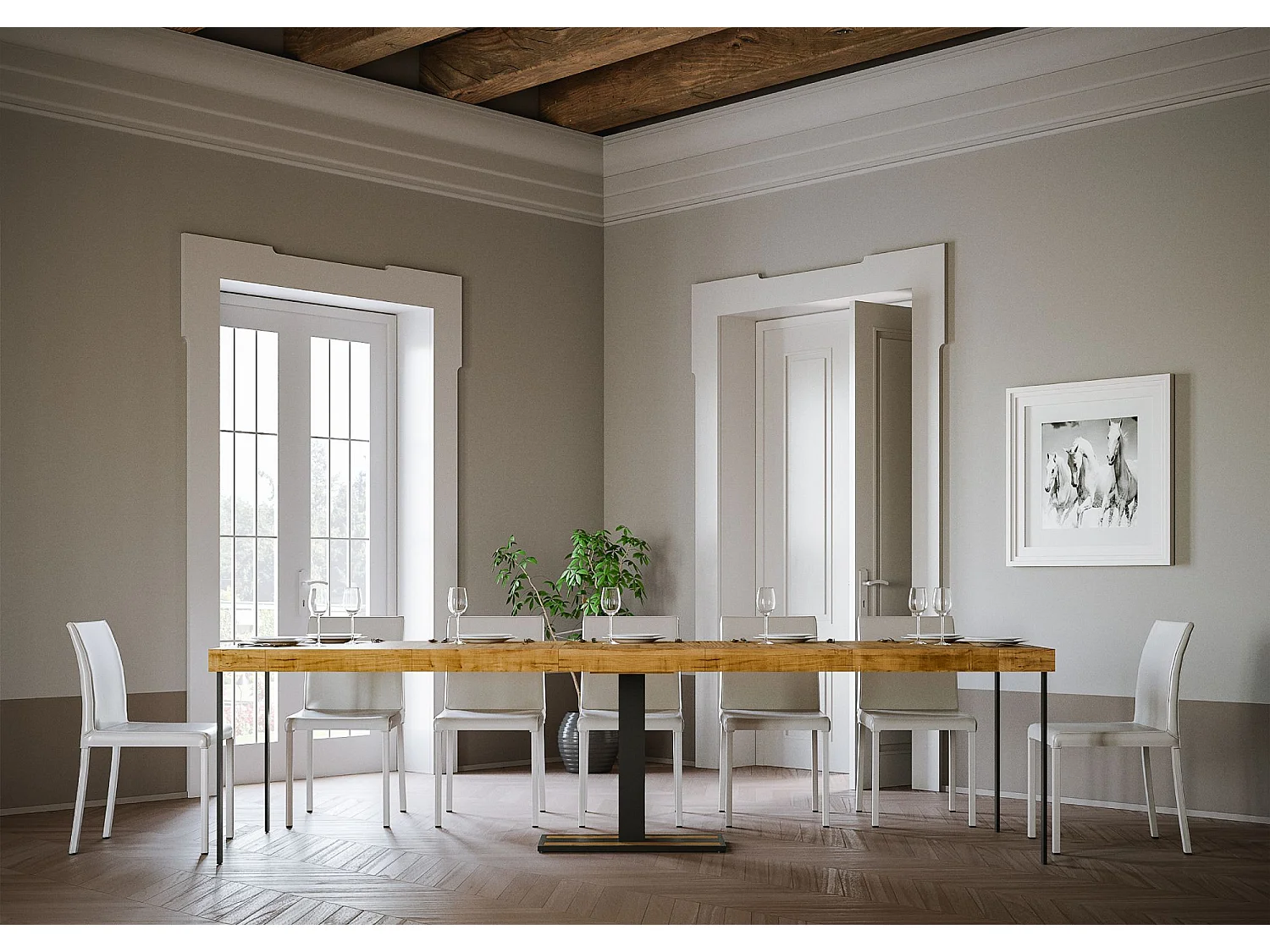 Console extensible 90x40/300 cm Capital Premium Chêne Nature cadre Anthracite