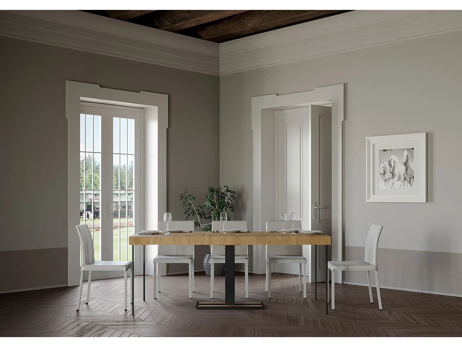 Console extensible 90x40/300 cm Capital Premium Chêne Nature cadre Anthracite