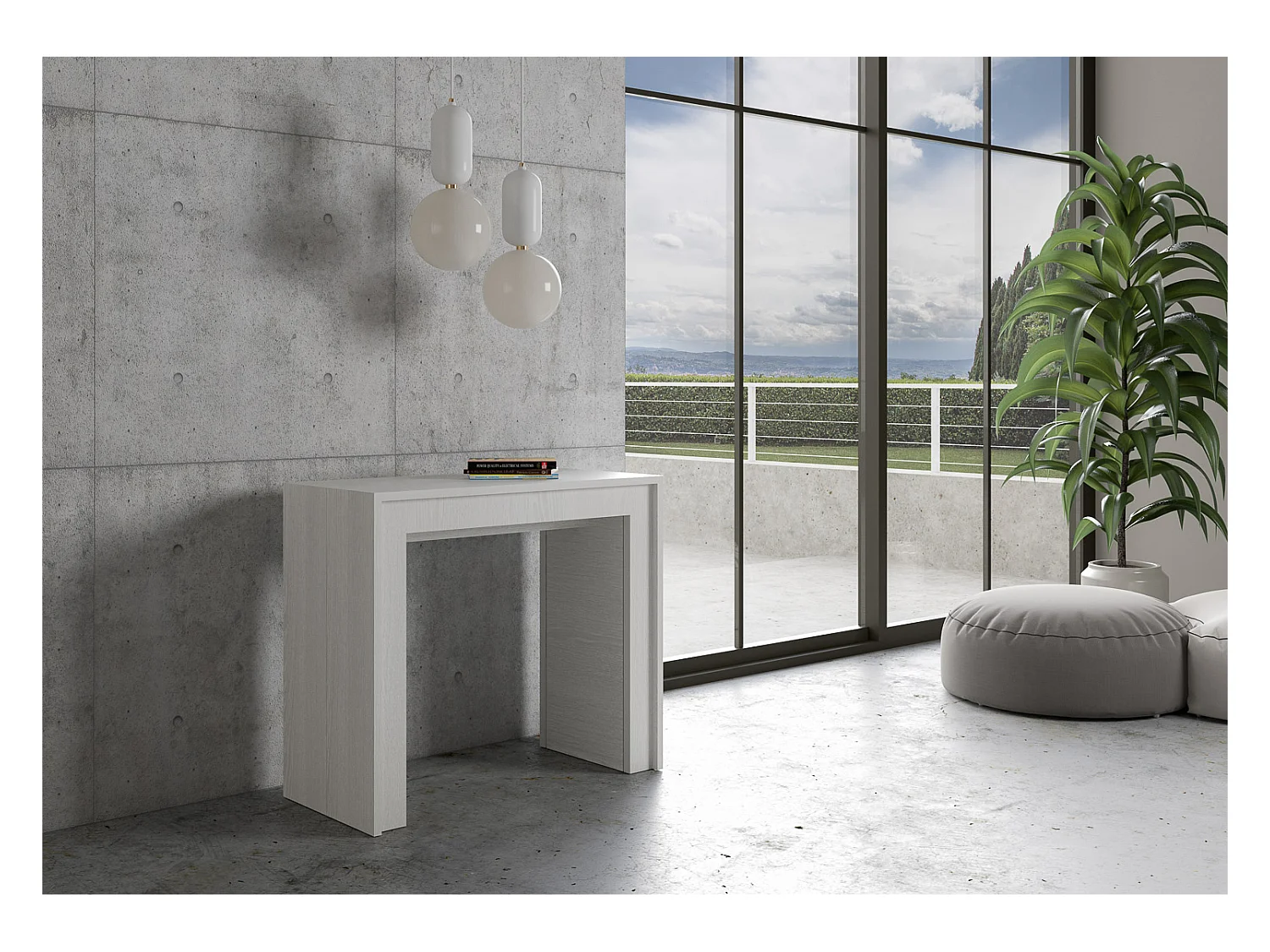 Uitschuifbare sidetable 90x42/302 cm Mia eiken wit