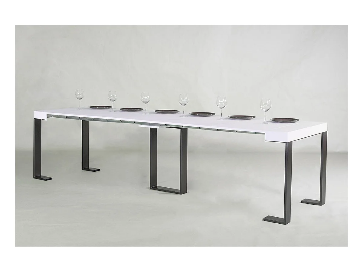 Ausziehbarer Konsolentisch 90x40/300 cm Sintesi Esche weiß mit Eisenrahmen aus Anthrazit