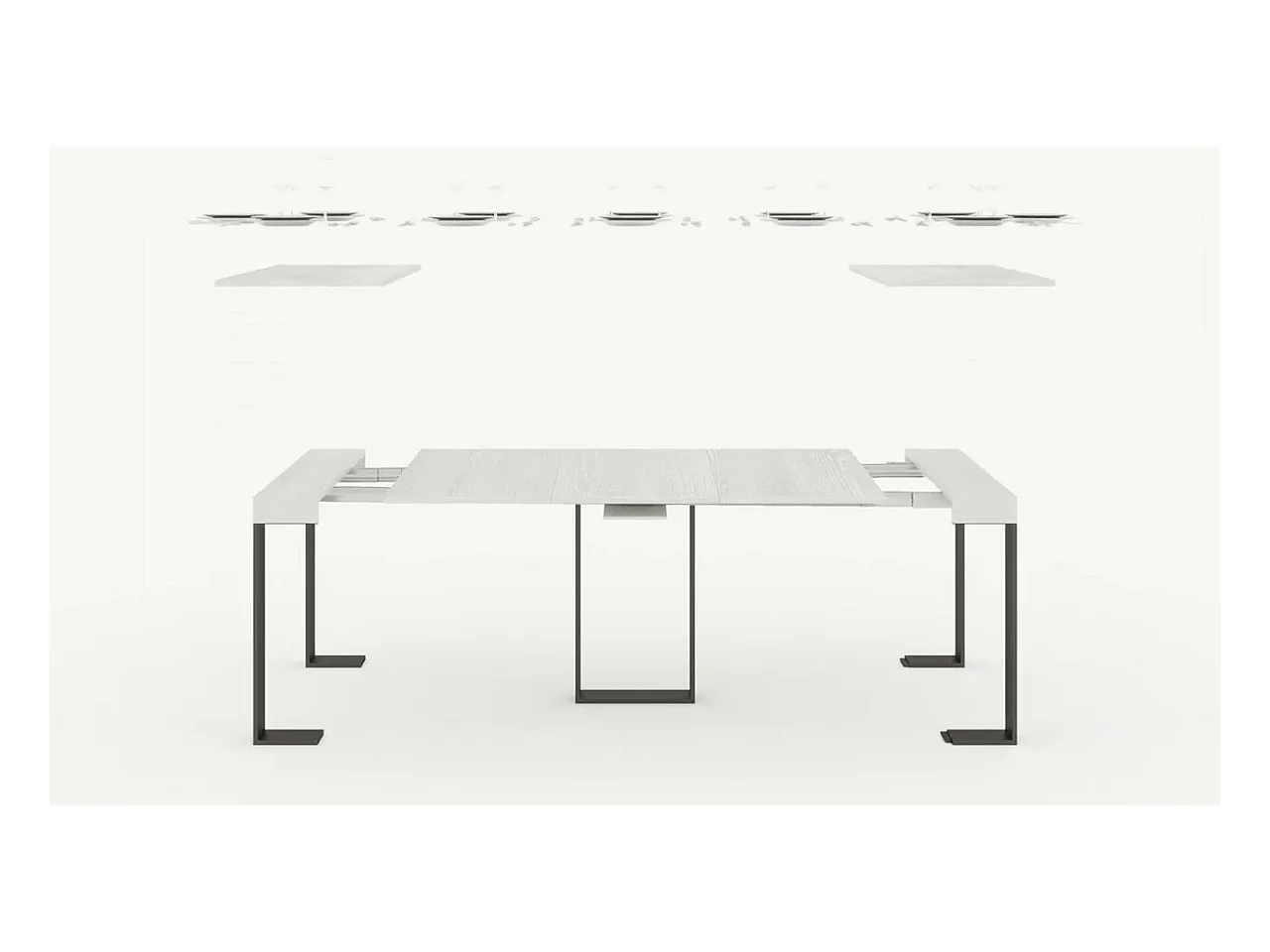 Console extensible 90x40/300 cm Sintesi Frêne Blanc cadre Anthracite