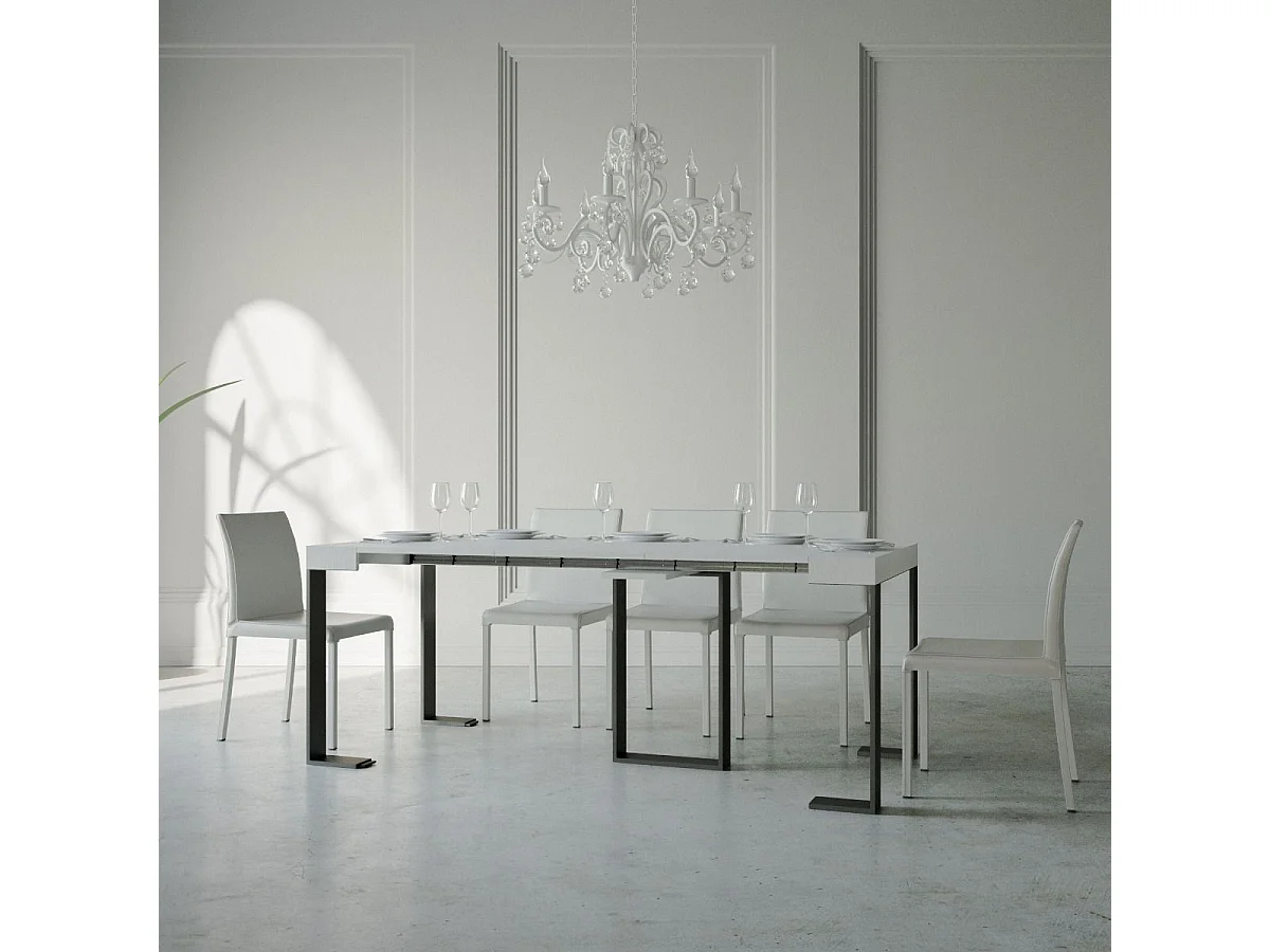 Console extensible 90x40/300 cm Sintesi Frêne Blanc cadre Anthracite