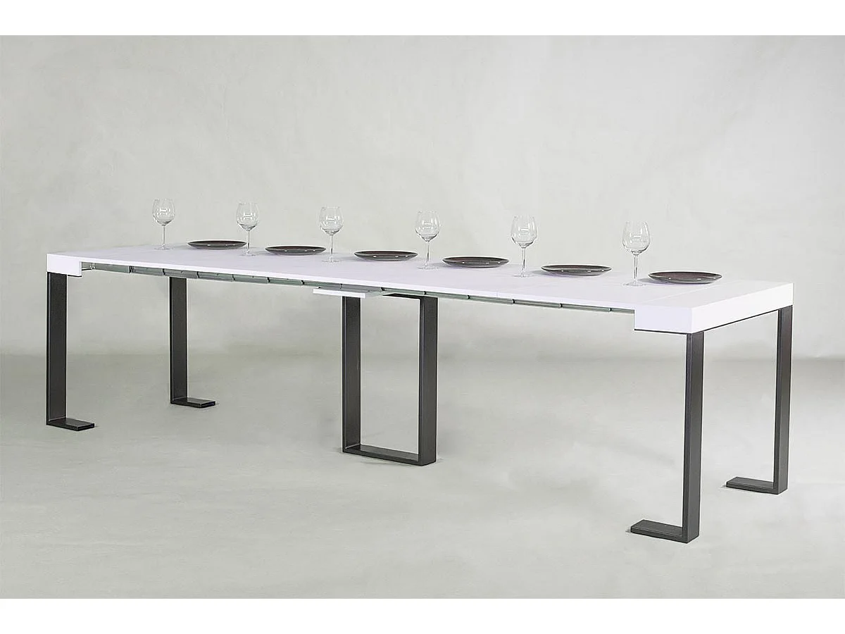 Console extensible 90x40/300 cm Sintesi Frêne Blanc cadre Anthracite