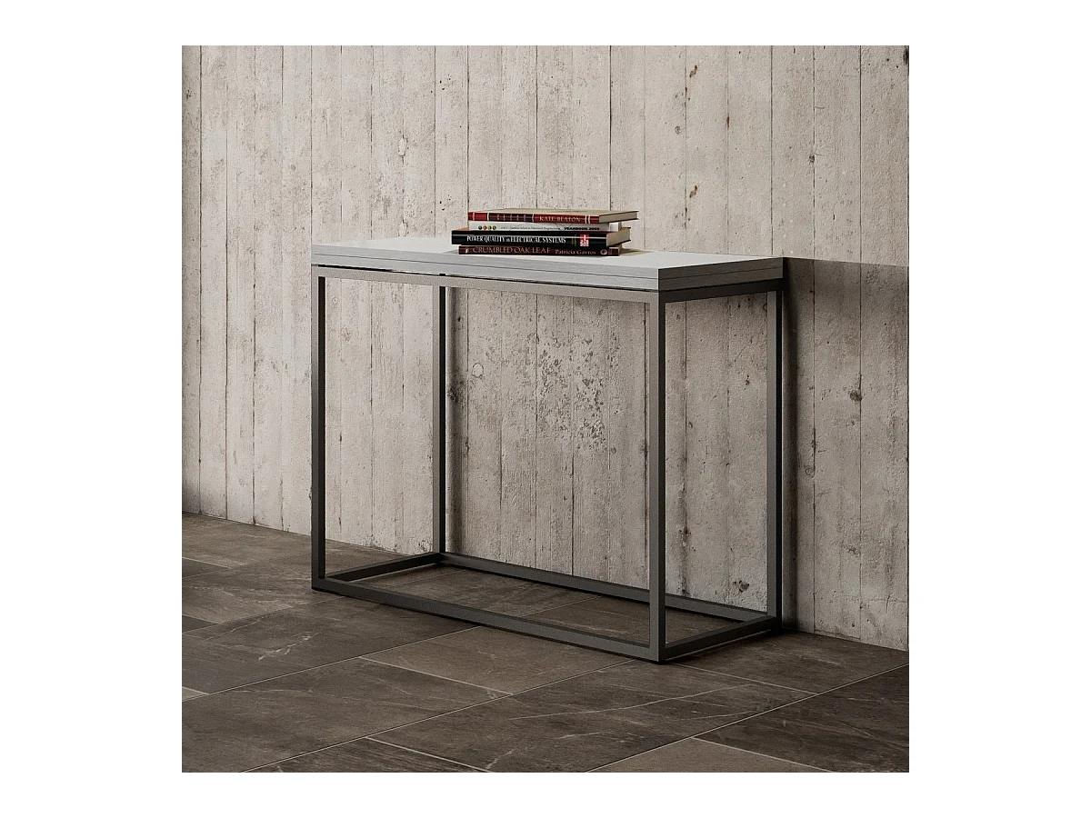 Console extensible portefeuille 90x45/90 cm Nordica Libra Frêne Blanc cadre Anthracite