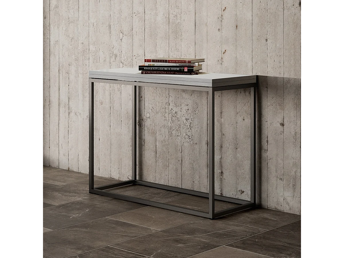 Console extensible portefeuille 90x45/90 cm Nordica Libra Frêne Blanc cadre Anthracite