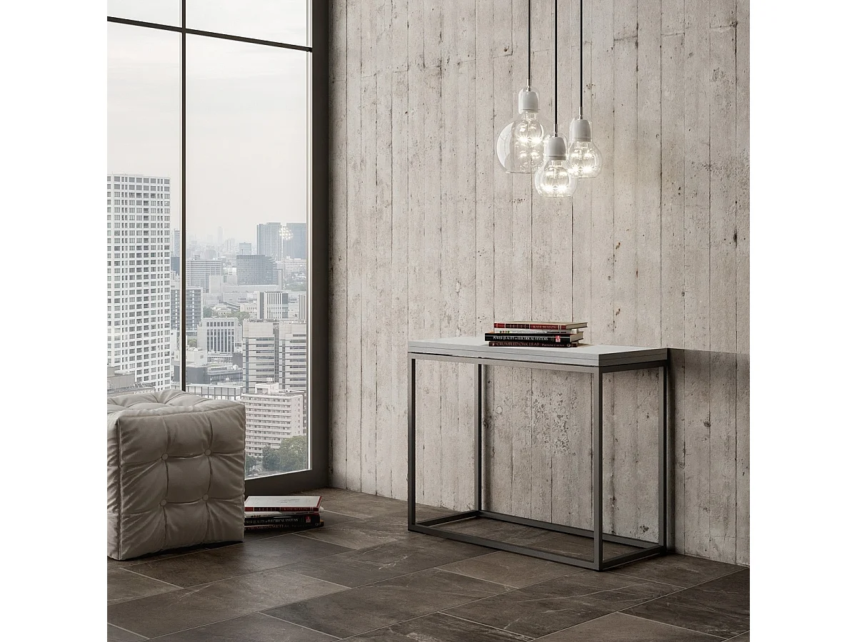 Console extensible portefeuille 90x45/90 cm Nordica Libra Frêne Blanc cadre Anthracite