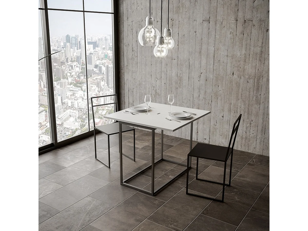 Console extensible portefeuille 90x45/90 cm Nordica Libra Frêne Blanc cadre Anthracite