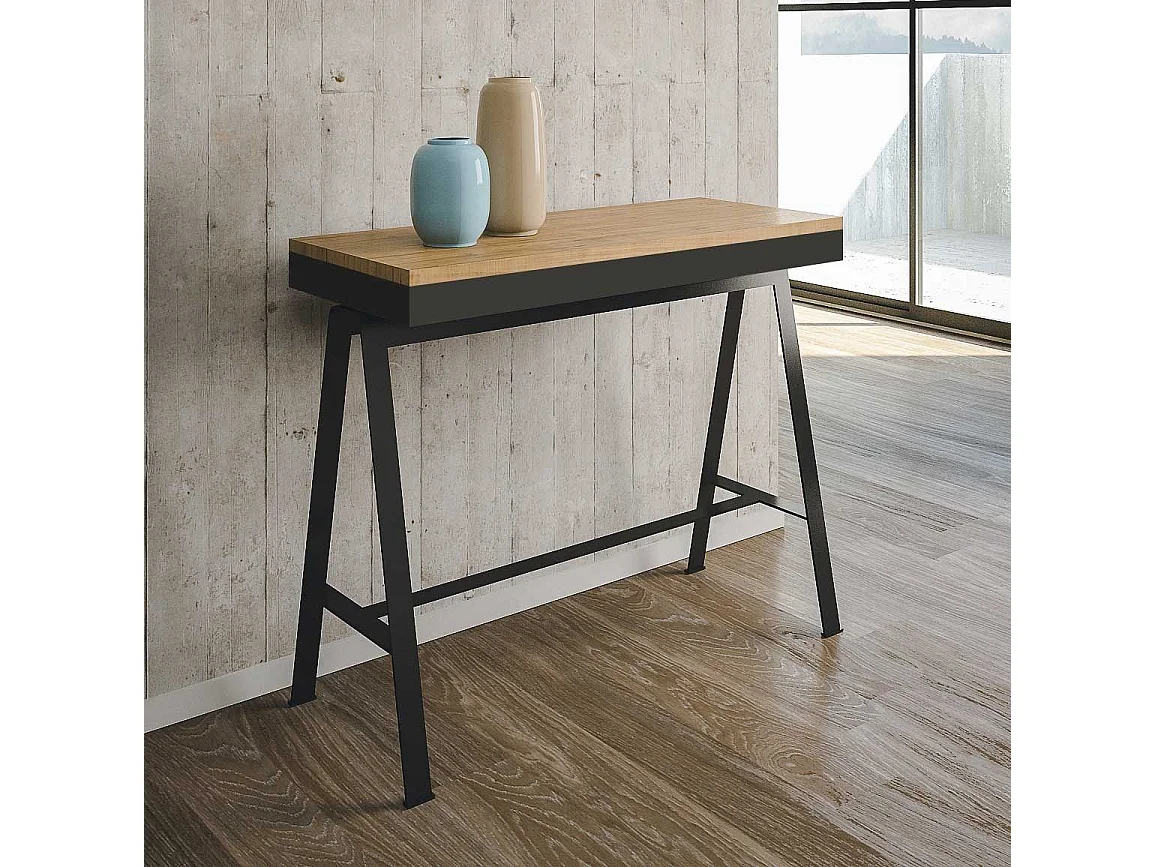 Console extensible 90x40/196 cm Banco Evolution Small Chêne Nature cadre Anthracite