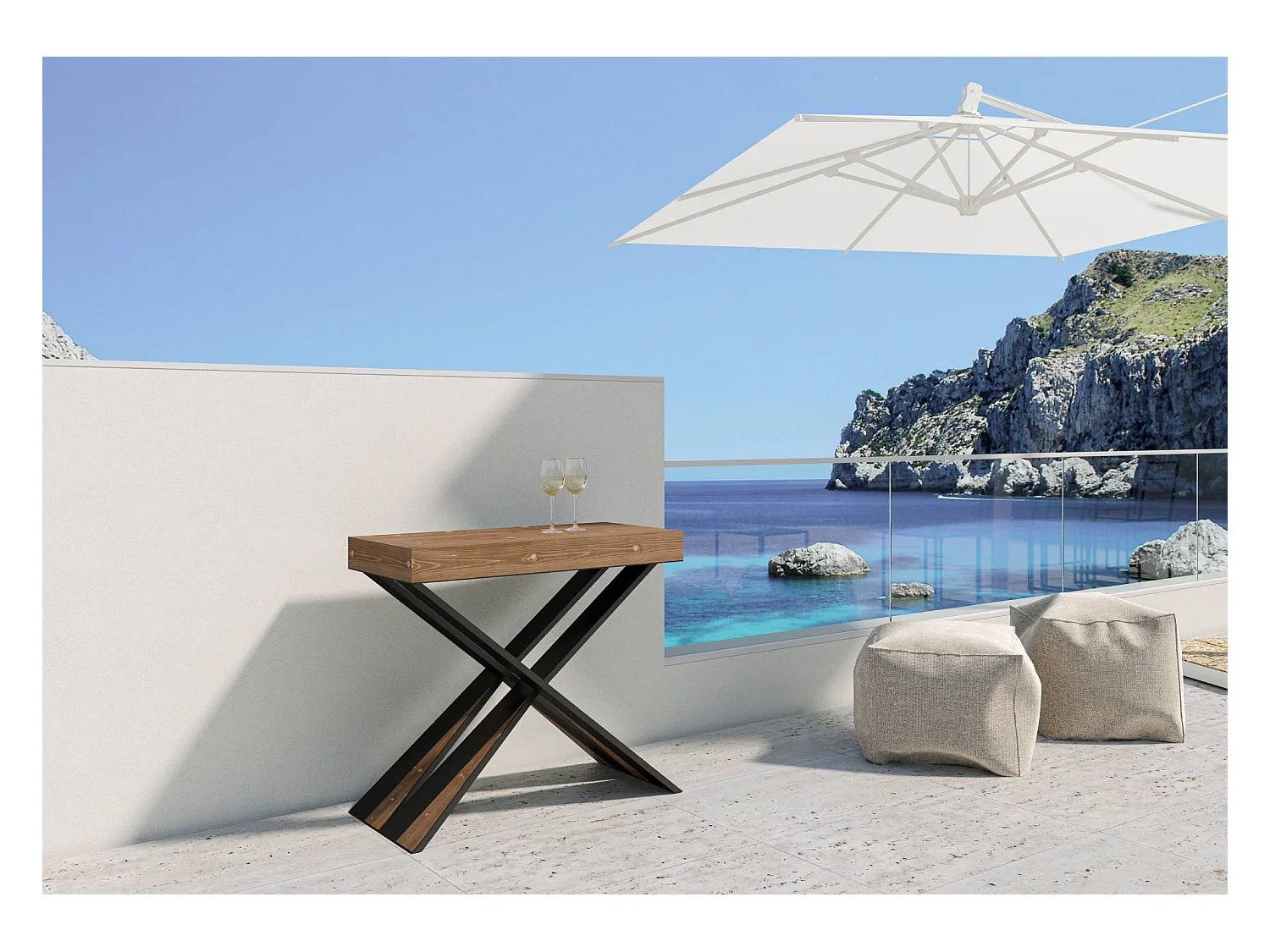 Console Extensible 90x40/190 cm Diago Small Sapin Teinté cadre Anthracite