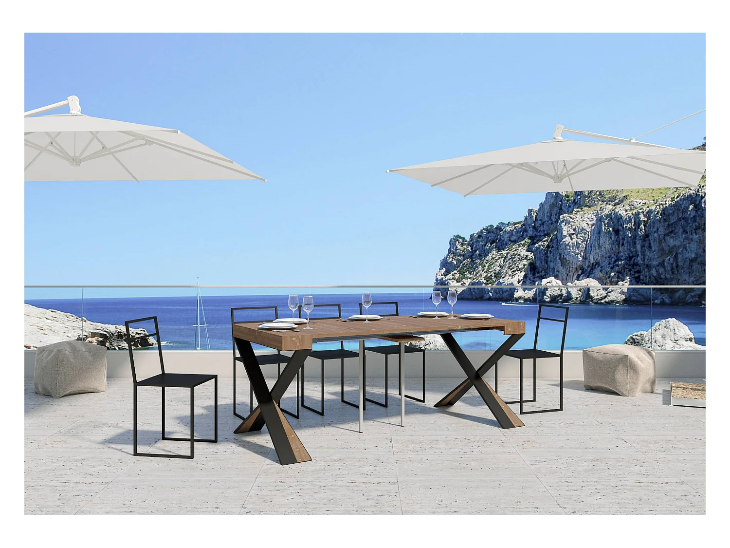 Console Extensible 90x40/190 cm Diago Small Sapin Teinté cadre Anthracite