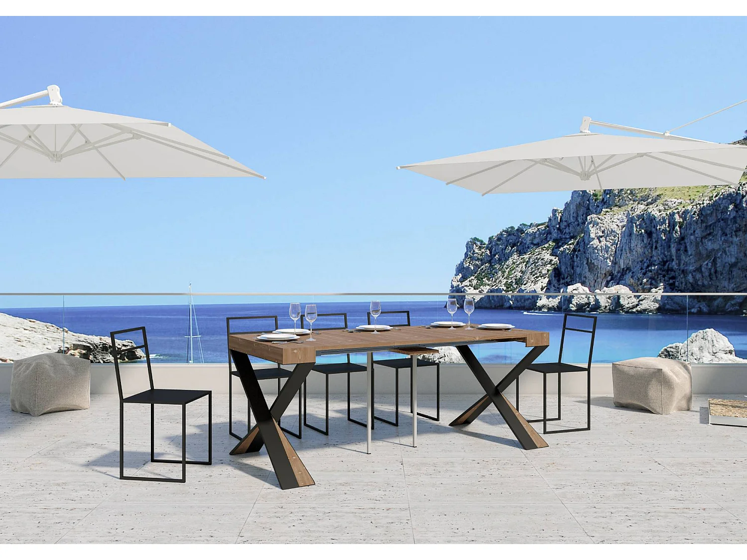 Console Extensible 90x40/190 cm Diago Small sapin teinté pieds anthracite