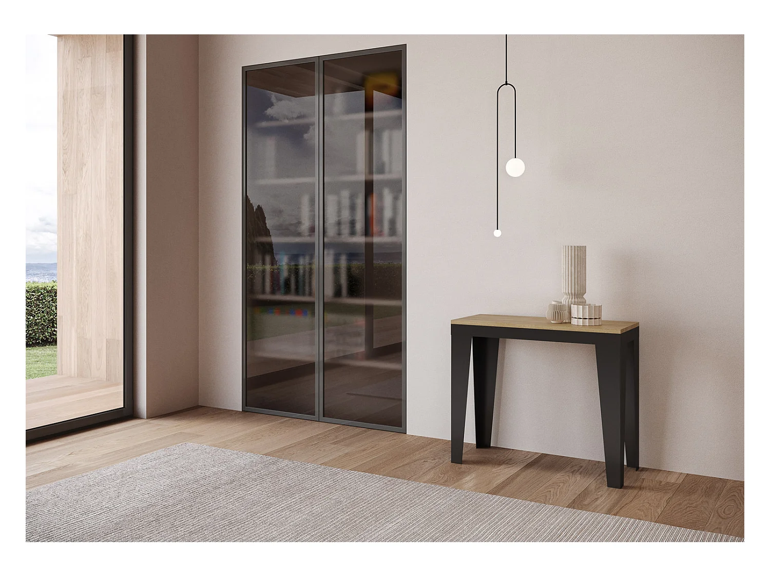 Console extensible 90x40/196 cm Flame Small Evolution Chêne Nature cadre Anthracite