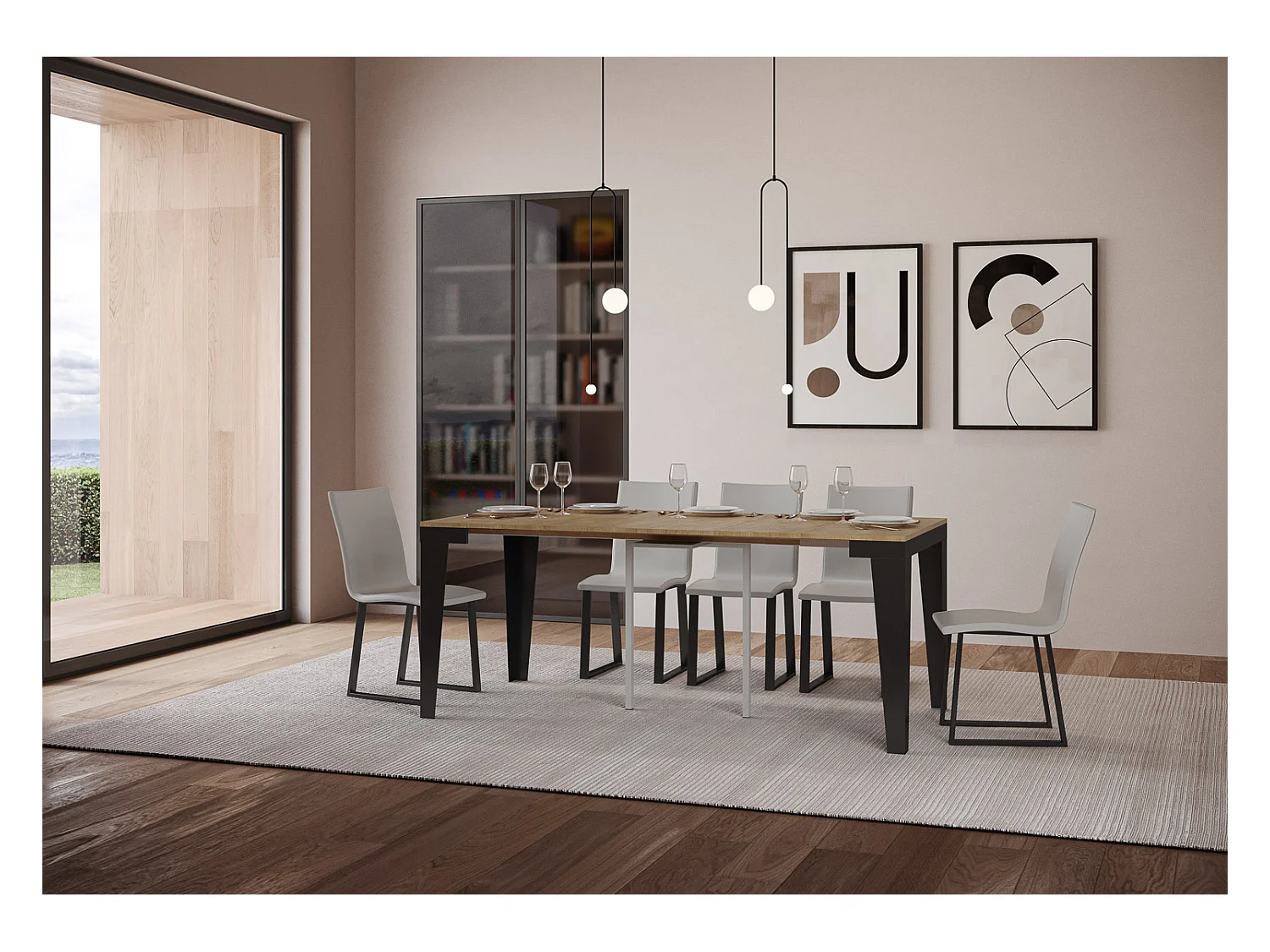 Console extensible 90x40/196 cm Flame Small Evolution Chêne Nature cadre Anthracite