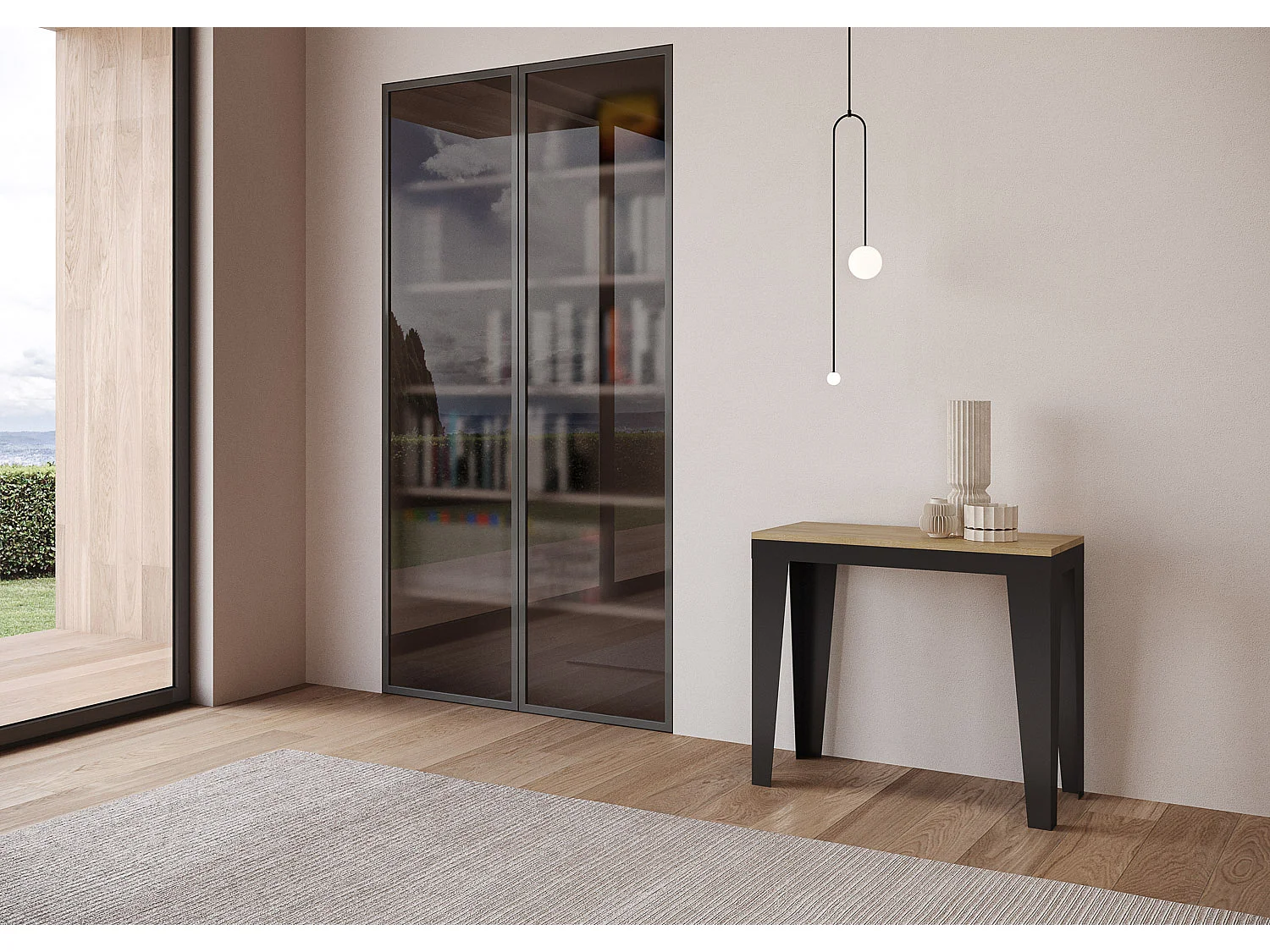 Uitschuifbare sidetable 90x40/196 cm Flame Small Evolution natuur eiken met antraciet frame