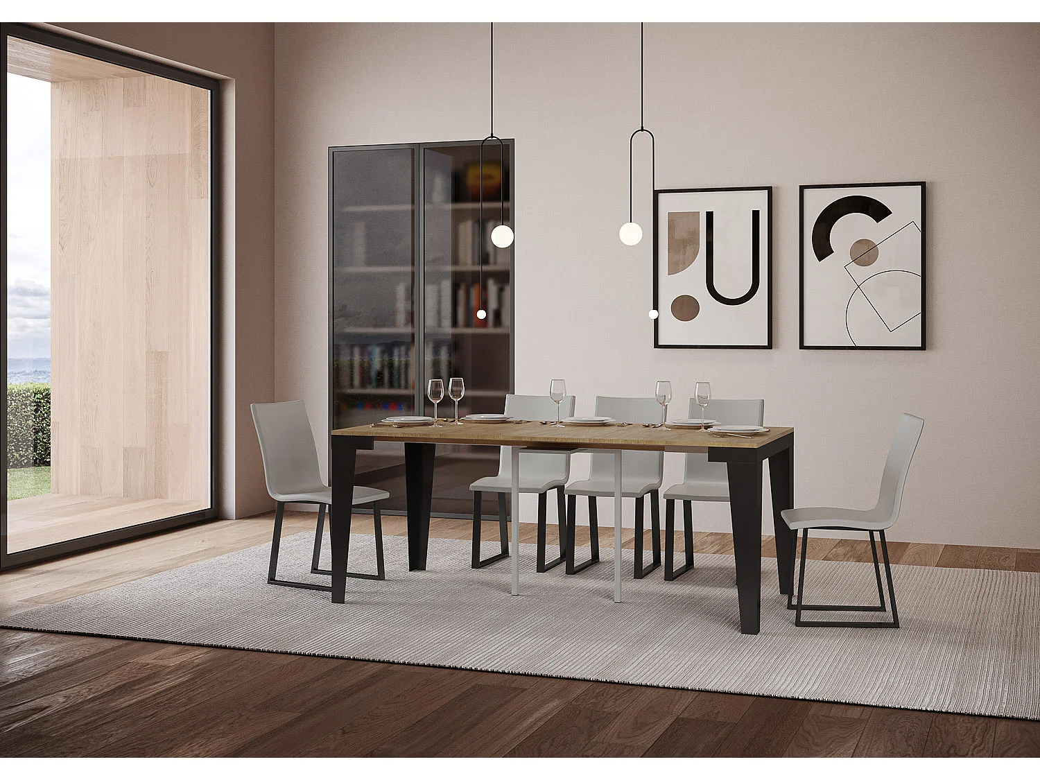 Uitschuifbare sidetable 90x40/196 cm Flame Small Evolution natuur eiken met antraciet frame