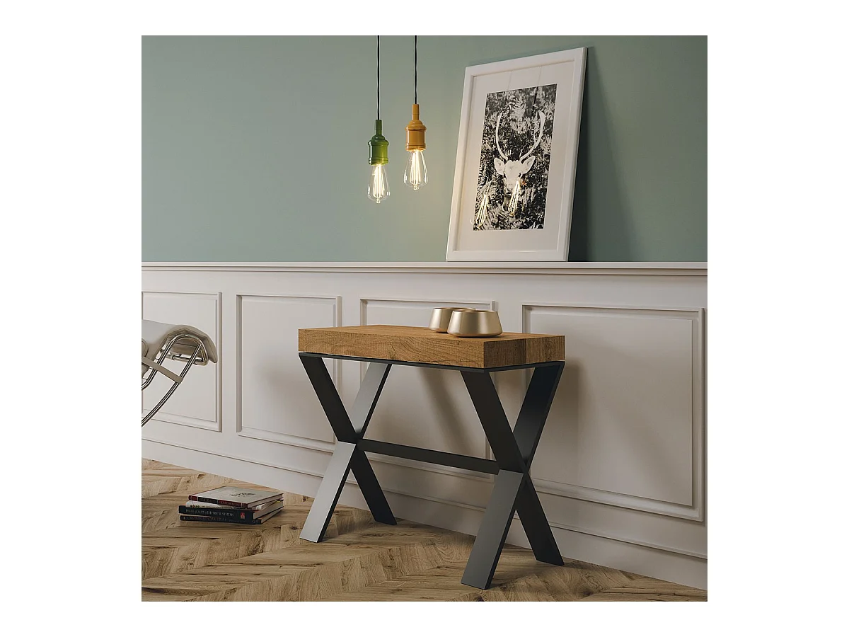 Console extensible 90x40/300 cm Xenia Premium Chêne Nature cadre Anthracite