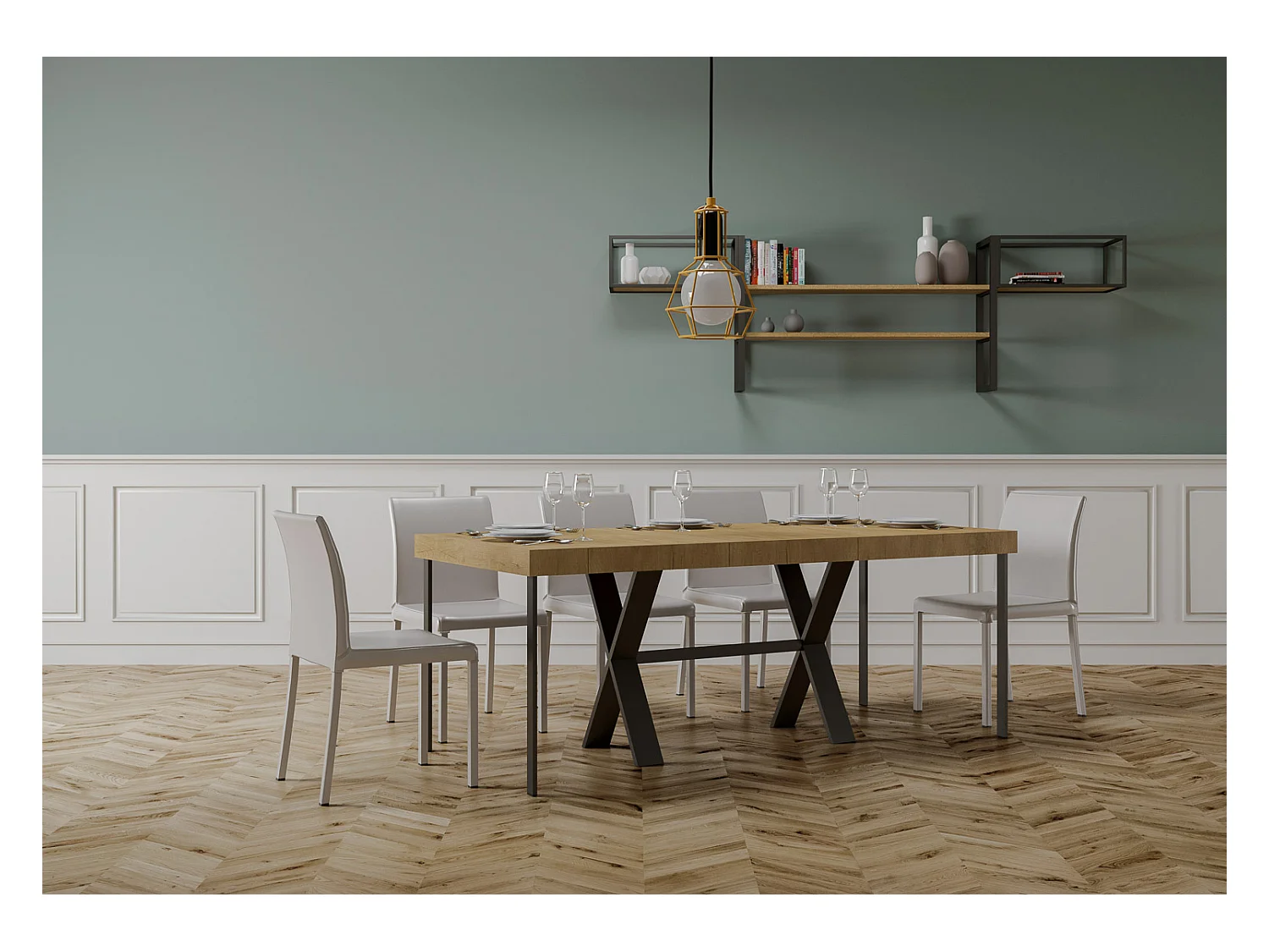 Console extensible 90x40/300 cm Xenia Premium Chêne Nature cadre Anthracite