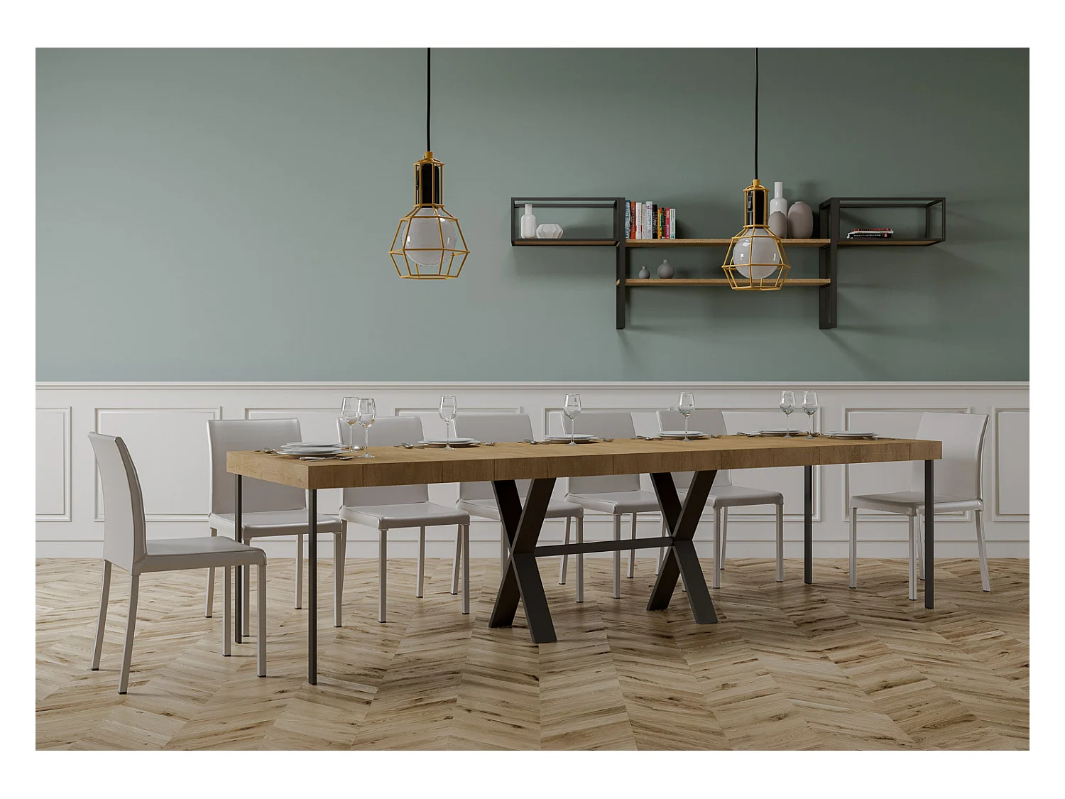 Console extensible 90x40/300 cm Xenia Premium Chêne Nature cadre Anthracite