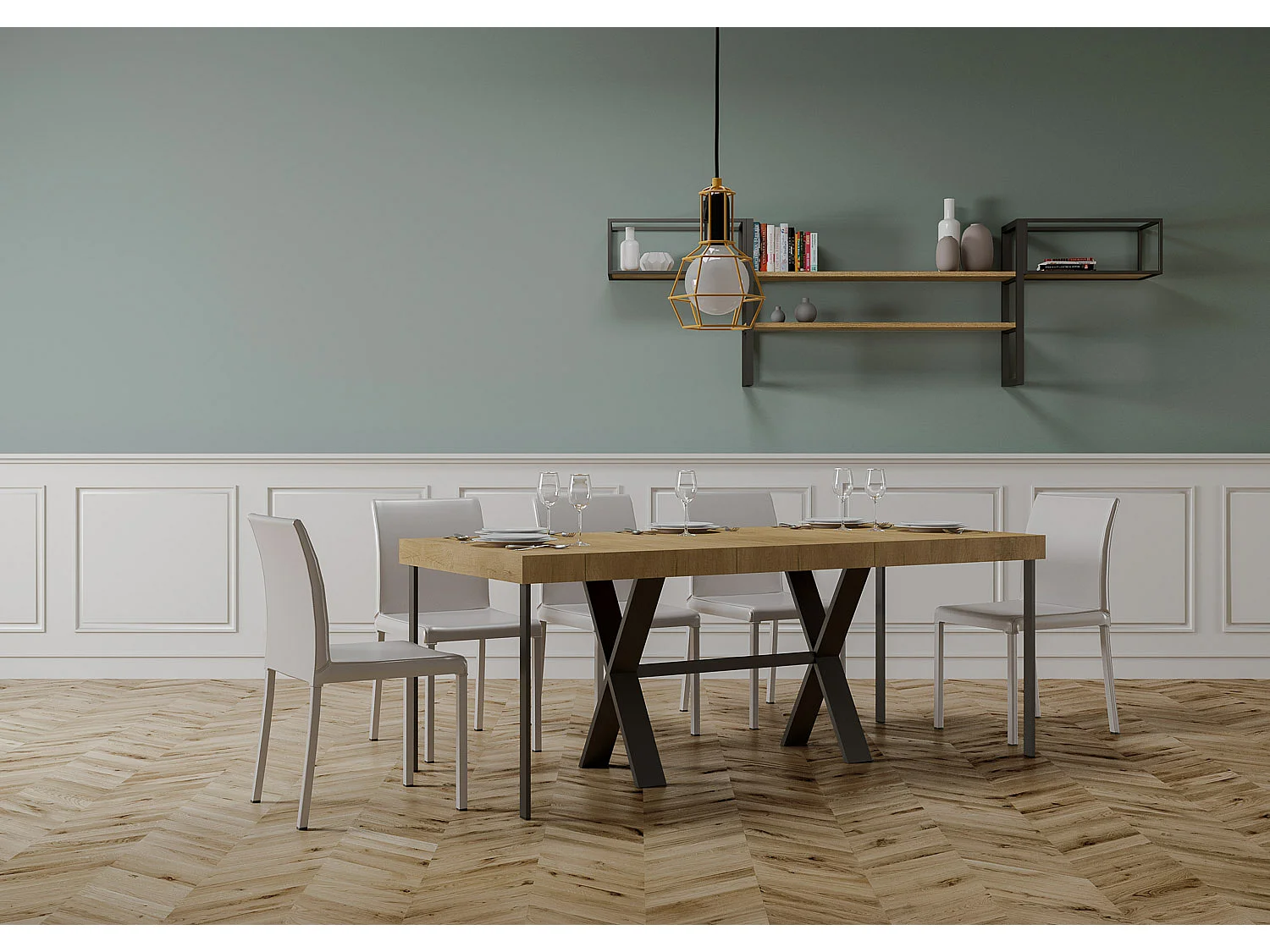 Console extensible 90x40/300 cm Xenia Premium Chêne Nature cadre Anthracite