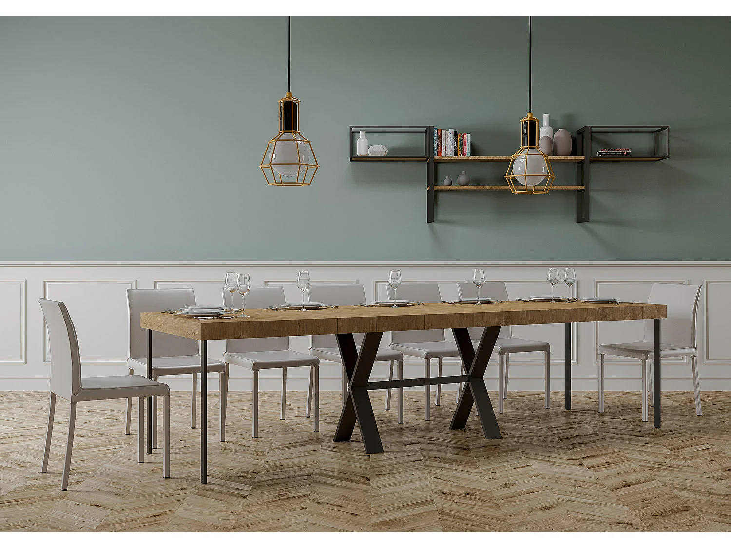 Konsola rozkładana 90x40/300 cm Xenia Premium Dąb Naturalny Struktura Antracyt
