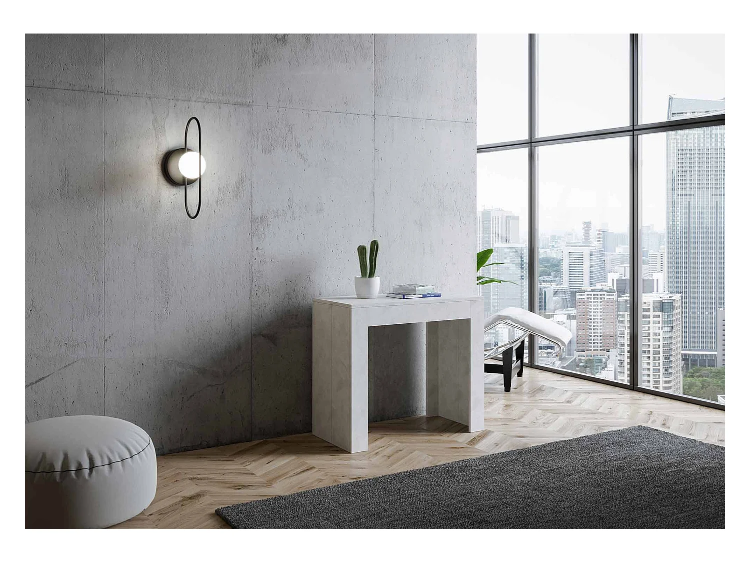 Uitschuifbare sidetable 90x42/302 cm Emy structuur wit