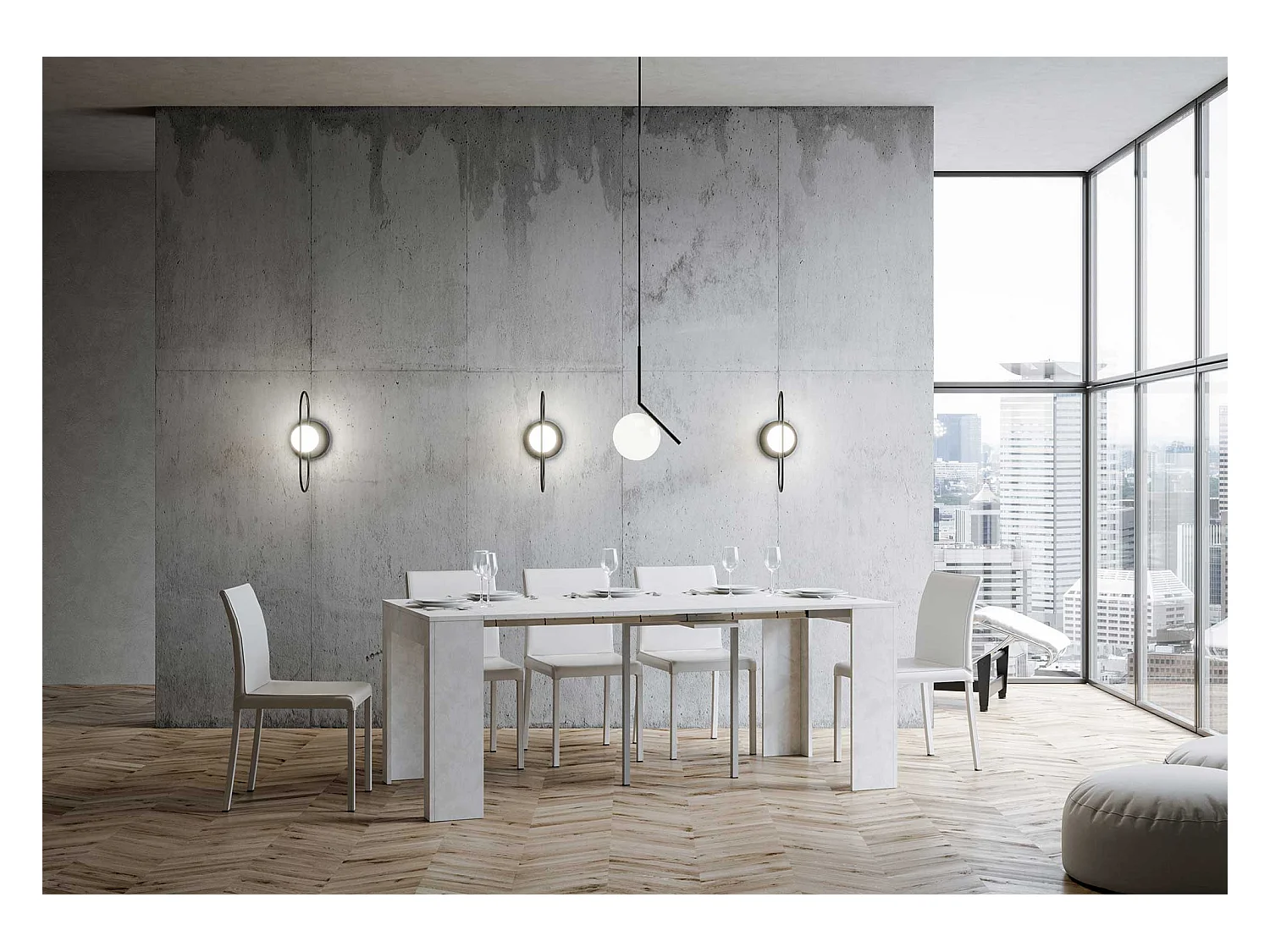 Uitschuifbare sidetable 90x42/302 cm Emy structuur wit