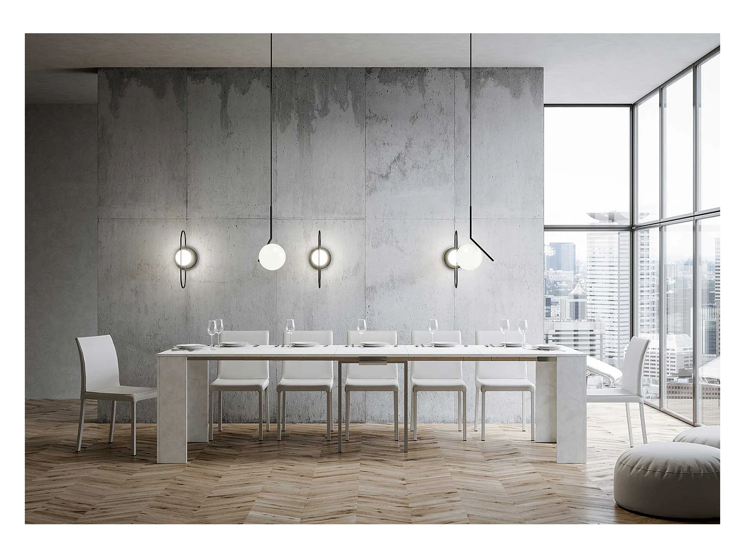 Uitschuifbare sidetable 90x42/302 cm Emy structuur wit