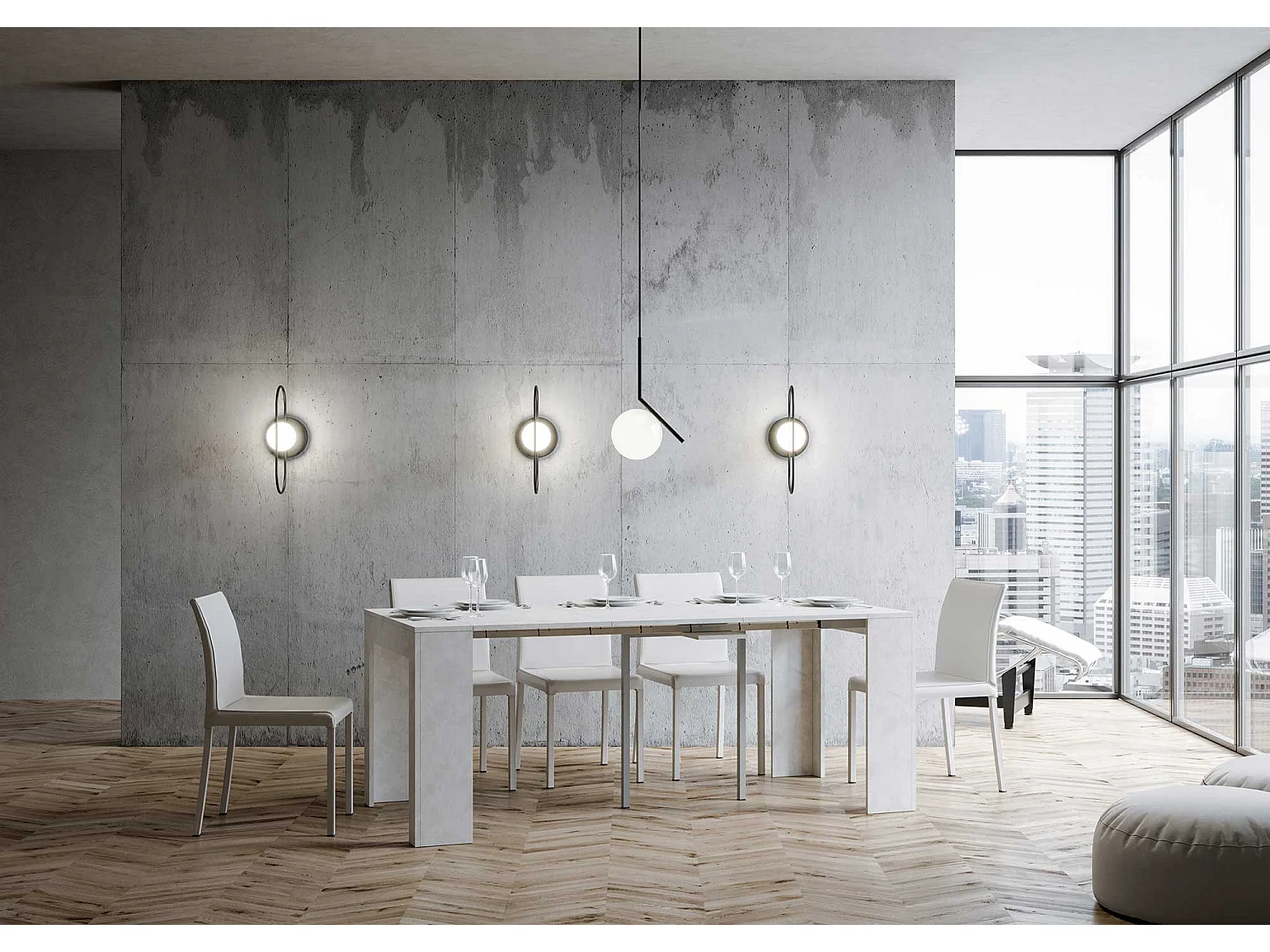 Mesa consola extensível 90x42/302 cm Emy Branco Espatulado