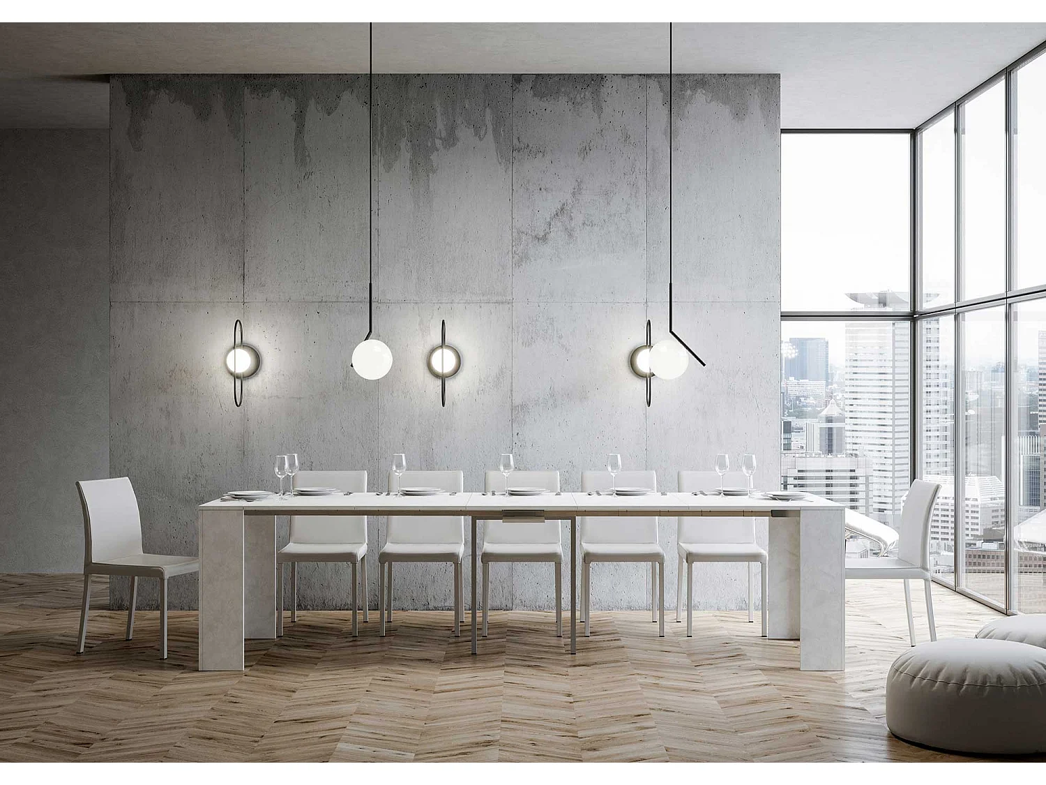 Mesa consola extensível 90x42/302 cm Emy Branco Espatulado